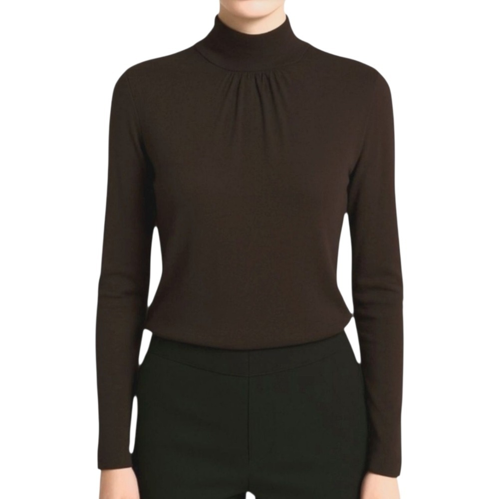 BARBARA BUI Wool‎ Top Mock Neck Keyhole Fitted Brown Women XS Preppy France Made